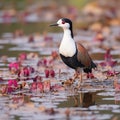AI creates images of a Pheasant-tailed Jacana bird in a white lotus pond.Colorful images