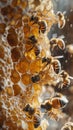 AI creates images of propolis, Beehive, with bees flying to the hive. To use flower pollen to produce nectar, honey Royalty Free Stock Photo