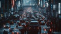 AI creates images Realistic photos of crowded city, Lots of people and heavy traffic.