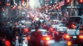 AI creates images Realistic photos of crowded city, Lots of people and heavy traffic.