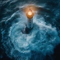 AI creates images, simulations of lighthouse towers and observatories at sea.