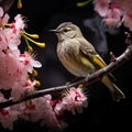 AI creates images of sparrows sitting on the branches of cherry blossom trees