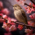 AI creates images of sparrows sitting on the branches of cherry blossom trees