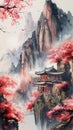 AI creates images of temple in the mountains