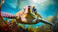 AI creates images of A tortoise confusion between plastic bags and jellyfish, tortoise,confusion, marine life,