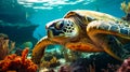 AI creates images of A tortoise confusion between plastic bags and jellyfish, tortoise,confusion, marine life,