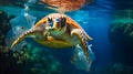 AI creates images of A tortoise confusion between plastic bags and jellyfish, tortoise,confusion, marine life,