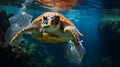 AI creates images of A tortoise confusion between plastic bags and jellyfish, tortoise,confusion, marine life,