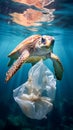 AI creates images of A tortoise confusion between plastic bags and jellyfish, tortoise,confusion, marine life,