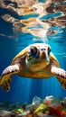 AI creates images of A tortoise confusion between plastic bags and jellyfish, tortoise,confusion, marine life,