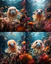 AI creates images of A tortoise confusion between plastic bags and jellyfish, tortoise,confusion, marine life,