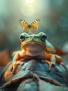 AI creates images of tree frog with a butterfly on its head sitting