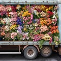 AI creates images of trucks carrying various types of flowers, trees, and plants