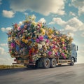 AI creates images of trucks carrying various types of flowers, trees, and plants