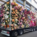 AI creates images of trucks carrying various types of flowers, trees, and plants