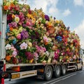 AI creates images of trucks carrying various types of flowers, trees, and plants