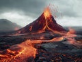 AI creates images of volcanic eruptions of lightningwave, landscapes, captivating documentary photos,