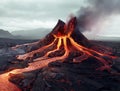 AI creates images of volcanic eruptions of lightningwave, landscapes, captivating documentary photos,