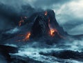 AI creates images of volcanic eruptions of lightningwave, landscapes, captivating documentary photos,