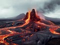 AI creates images of volcanic eruptions of lightningwave, landscapes, captivating documentary photos,