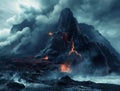 AI creates images of volcanic eruptions of lightningwave, landscapes, captivating documentary photos,