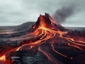 AI creates images of volcanic eruptions of lightningwave, landscapes, captivating documentary photos,