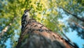 AI creates images of A woodpecker is standing in a tall tree,