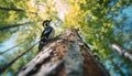 AI creates images of A woodpecker is standing in a tall tree,