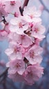 AI creates sharp images of beautiful pink cherry blossoms, dew drops,