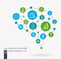 Healthcare, psychology, medicine and medical service integrated business vector icons. Digital mesh smart brain idea Royalty Free Stock Photo