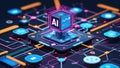 AI Cube on Circuit Board - Generative Ai Royalty Free Stock Photo