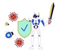 AI cyber defense 2D linear illustration concept