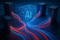 Ai cybersecurity and data concept with network servers and digital streams in futuristic technology scene. concept of artificial Royalty Free Stock Photo