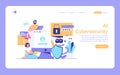 AI Cybersecurity. Flat Vector Illustration Royalty Free Stock Photo
