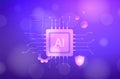 AI in Cybersecurity futuristic cyberpunk style vector illustration. AI-Powered Code Completion and artificial