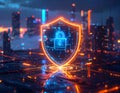 AI Cybersecurity Shield with Digital Lock for Data Protection and Network Security Royalty Free Stock Photo
