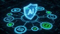 AI Cybersecurity Shield Network Protecting Digital Data System Blue Dark Royalty Free Stock Photo