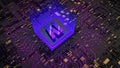 Ai 3d image concept. Computer microprocessor with artificial intelligence on digital background. Computer microprocessor Royalty Free Stock Photo