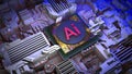 Ai 3d image concept. Computer microprocessor with artificial intelligence on digital background. Computer microprocessor Royalty Free Stock Photo