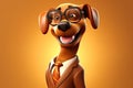 Dapper Dogpreneur: A 3D-Rendered Dog\'s Journey to Business Attire Excellence on Golden Gradient Background