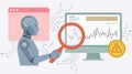 AI Data Analysis Illustration Robot Analyzing Chart Patterns with Magnifying Glass Computer Monitor Warning Alert and Circuit Royalty Free Stock Photo
