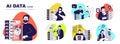 AI data center concept set for web design. Collection with people using network computing with artificial intelligence technology Royalty Free Stock Photo