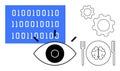 AI and Data Processing Concept with Binary Code, Eye Symbol, Brain, and Gears Royalty Free Stock Photo
