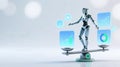AI Decision Balance 3D Humanoid Balancing Ethics vs Performance with Copy Space for Corporate AI Ethics Reports Royalty Free Stock Photo