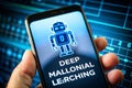 AI and Deep Learning on Mobile Device with Robot Icon Royalty Free Stock Photo