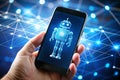 AI and Deep Learning on Mobile Device with Robot Icon Royalty Free Stock Photo