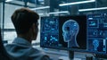 AI developer designing futuristic AI interfaces