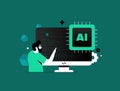 AI Development with programmer working on computer code and artificial intelligence chip, data processing elements Royalty Free Stock Photo