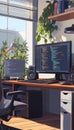 AI Development with Voice Recognition Algorithms in a Modern Home Office Setting Royalty Free Stock Photo