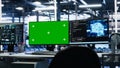 AI development workstations in data center with green screen monitors Royalty Free Stock Photo
